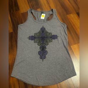 NWT Gray Tank Top with Purple Cross Design